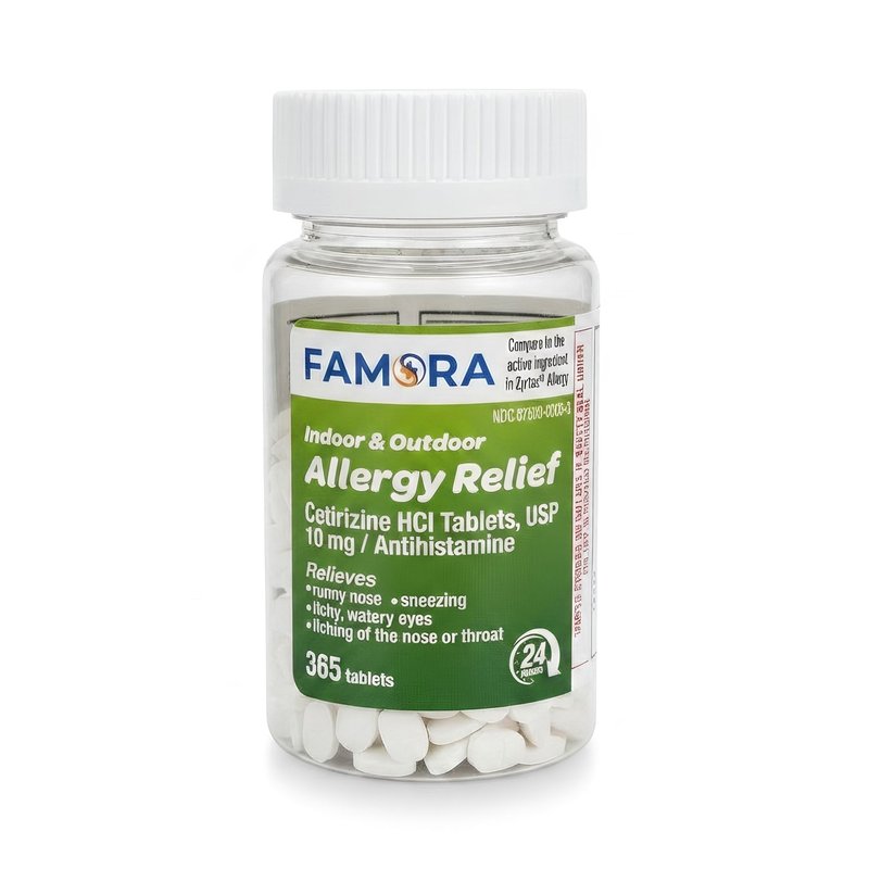 Famora 24-Hour Allergy Relief Cetirizine HCl 10mg bottle